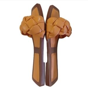 VETASTE ZBY Women's Square Open Toe Braided Leather Orange Slip On Slide Sandals